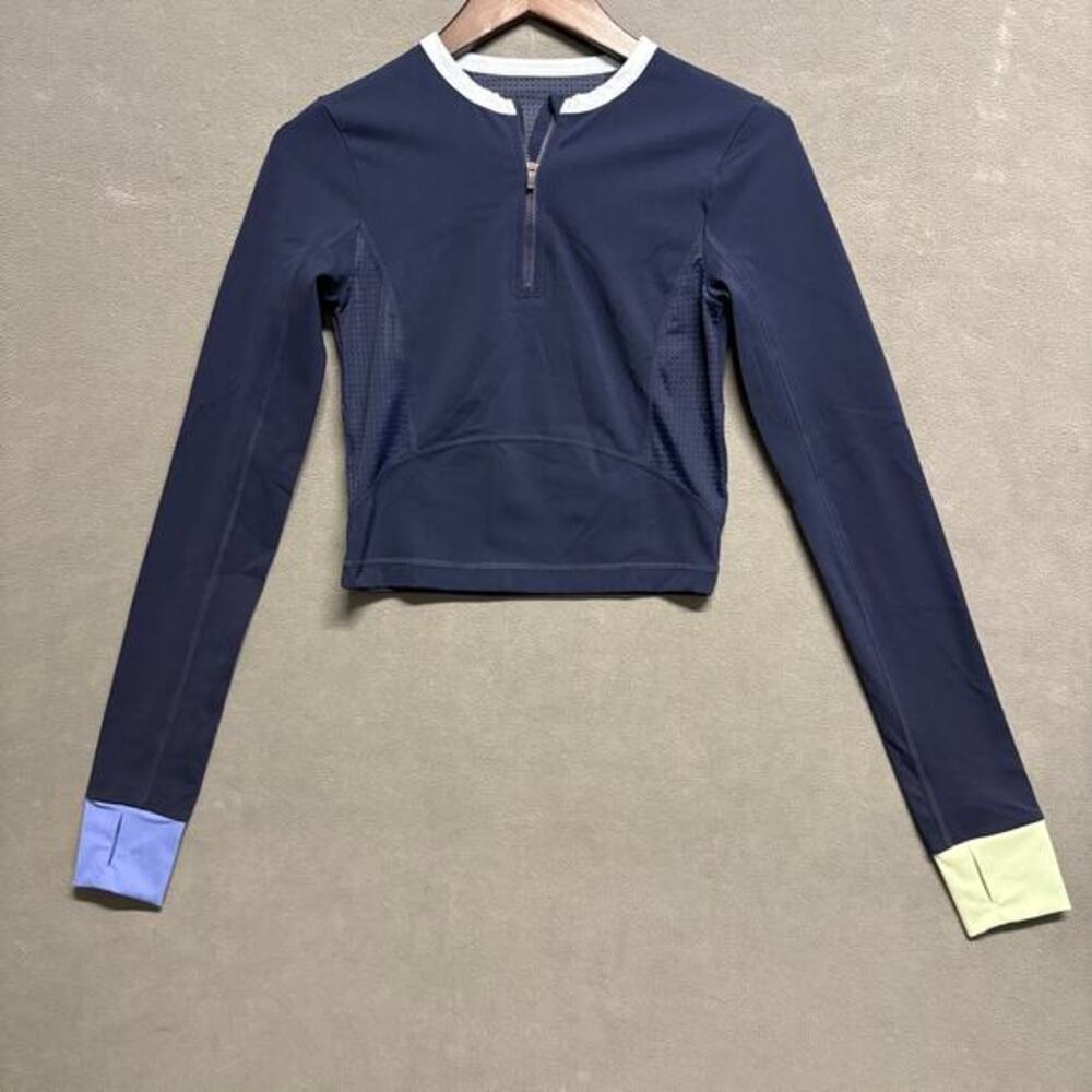 Sweaty Betty‎ Power Half Zip Long Sleeve Workout Top XXS Navy Colorblock Cuffs